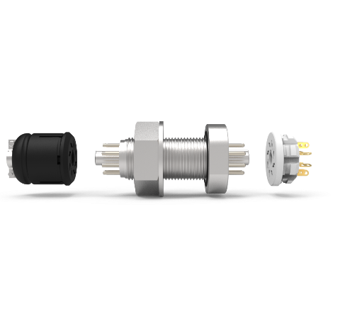 Octal, 8 Pin Baseplate Feedthrough, 350V, 5 Amp, Alumel Conductors in a 1 inch Bolt With Plugs