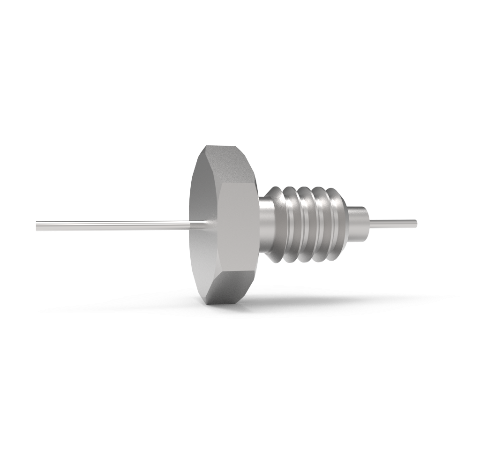 0.030 Inch, 1 Pin, 1kV Baseplate Feedthrough, 1.1 Amp Stainless Steel Conductor, 1/4 inch Bolt mount