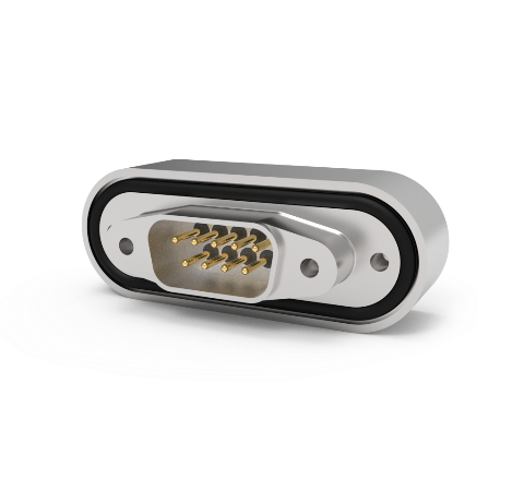 9 Pin Sub D 24308 Series, 500V, 5 Amp, 0.040 inch Stn Stl Gold Plated Conductor Panel Mount with O-Ring