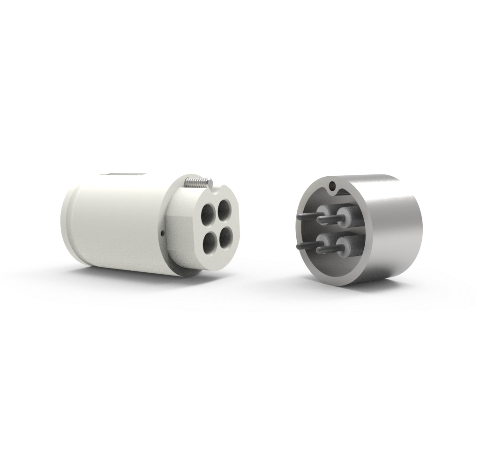 4 Pin Feedthrough, 6.5KV, 13 Amp, 0.062 inch Diameter Molybdenum Conductors, Weld In, With Plug