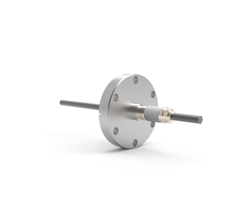 0.250 Conductor Diameter 1 Pin 12kV 93 Amp Molybdenum Conductor Ceramic Extension on Vacuum Side, CF2.75 Flange
