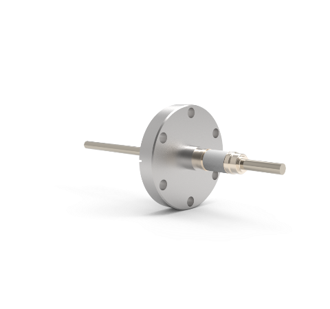 0.250 Conductor Diameter 1 Pin 12kV 56 Amp Nickel Conductor Ceramic Extension on Vacuum Side, CF2.75 Flange